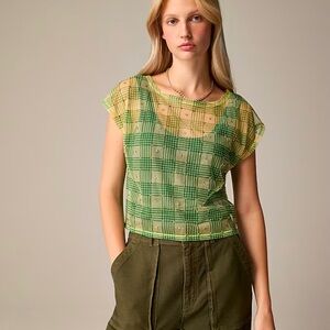 J. Crew Sheer embellished T-shirt in plaid cap sleeve